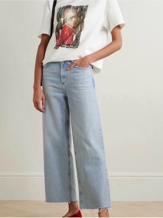 Agolde Denim - AGOLDE Ren Wide Leg Jean 29 8 light wash high rise raw hem designer stretch raw